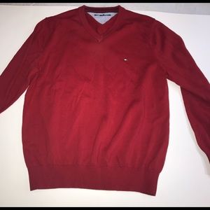 Vintage red Tommy Hilfiger v neck sweatshirt